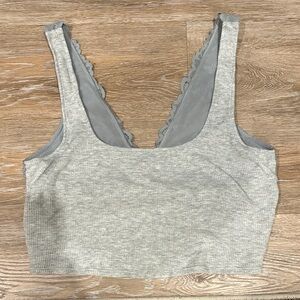 Aerie Light Gray cropped tank with lace back